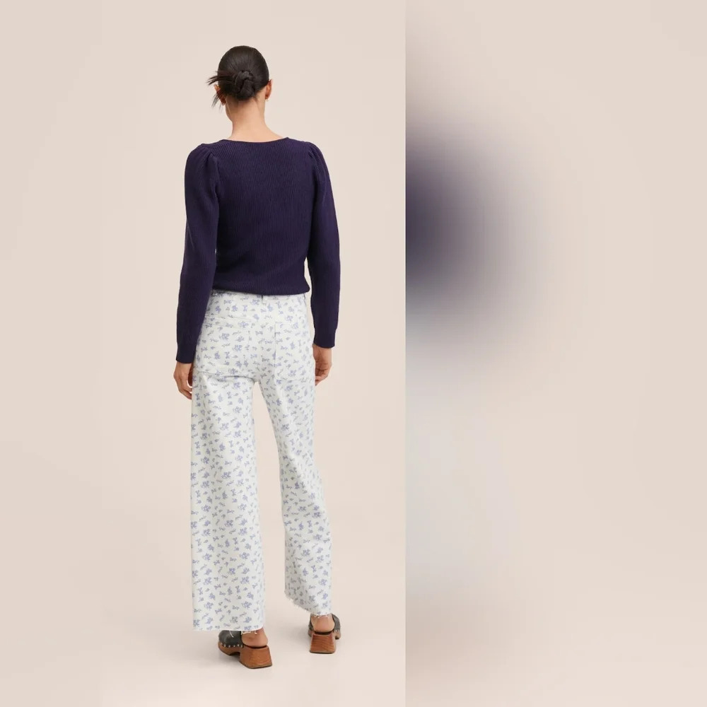 Wide-Leg Floral Print Jeans - White with Blue Floral - Picture 3 of 9